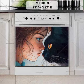 Preview of Girl and a Black Cat magnet in Medium size.