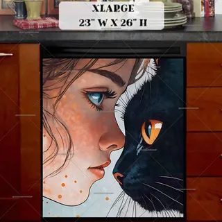 Preview of Girl and a Black Cat magnet in Extra Large size.