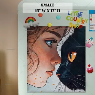 Preview of Girl and a Black Cat magnet in Small size.