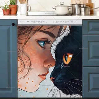 Preview of Girl and a Black Cat magnet.