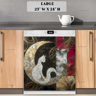 Preview of Abstract Grey Cat on the Moon magnet in Large size.