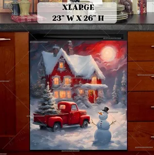 Preview of Christmas Red Truck at the Cottage magnet in Extra Large size.