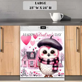 Preview of Valentine’s Day White and Pink Owl magnet in Large size.