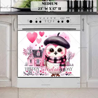 Preview of Valentine’s Day White and Pink Owl magnet in Medium size.