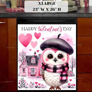 Preview of Valentine’s Day White and Pink Owl magnet in Extra Large size.