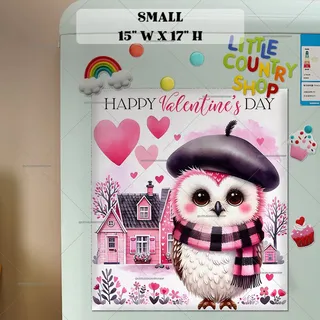 Preview of Valentine’s Day White and Pink Owl magnet in Small size.