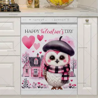 Preview of Valentine’s Day White and Pink Owl magnet.