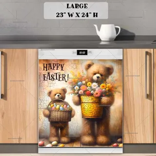 Preview of Teddy Bears with Easter Eggs and Flowers magnet in Large size.