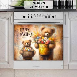 Preview of Teddy Bears with Easter Eggs and Flowers magnet in Medium size.