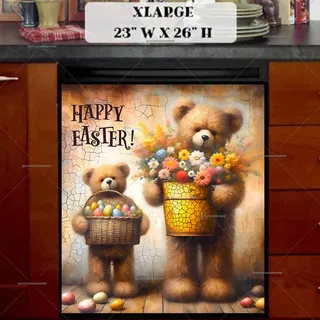 Preview of Teddy Bears with Easter Eggs and Flowers magnet in Extra Large size.