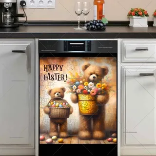 Preview of Teddy Bears with Easter Eggs and Flowers magnet.