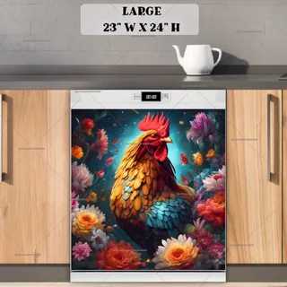 Preview of Farmhouse Rooster with Flowers magnet in Large size.