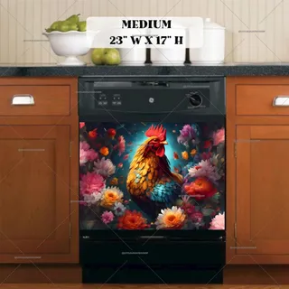 Preview of Farmhouse Rooster with Flowers magnet in Medium size.