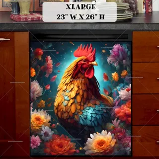 Preview of Farmhouse Rooster with Flowers magnet in Extra Large size.