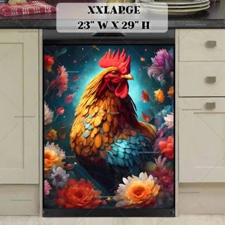 Preview of Farmhouse Rooster with Flowers magnet in XX Large size.