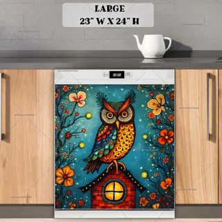 Preview of Folk Owl on the Birdhouse magnet in Large size.