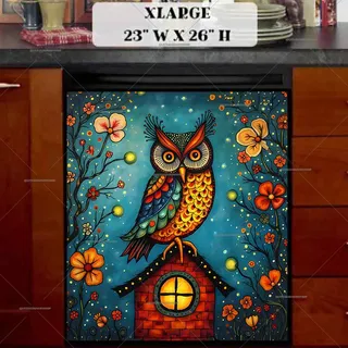 Preview of Folk Owl on the Birdhouse magnet in Extra Large size.