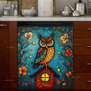 Preview of Folk Owl on the Birdhouse magnet.