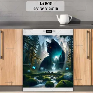 Preview of Black Fantasy Forest Cat magnet in Large size.