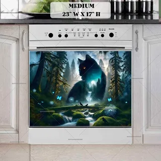 Preview of Black Fantasy Forest Cat magnet in Medium size.