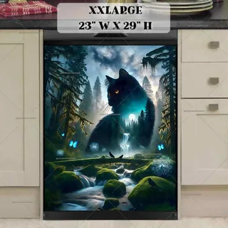 Preview of Black Fantasy Forest Cat magnet in XX Large size.