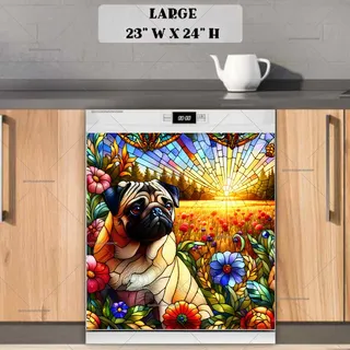 Preview of Stained Glass Pug in the Meadow magnet in Large size.
