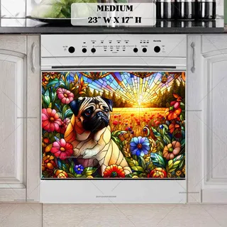 Preview of Stained Glass Pug in the Meadow magnet in Medium size.