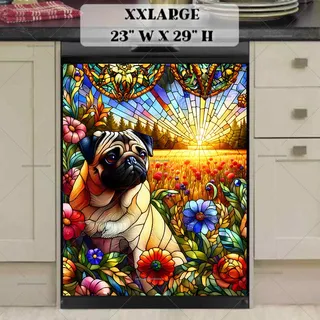 Preview of Stained Glass Pug in the Meadow magnet in XX Large size.