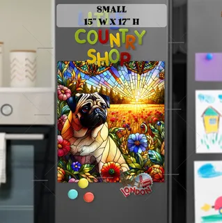 Preview of Stained Glass Pug in the Meadow magnet in Small size.