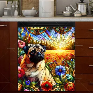 Preview of Stained Glass Pug in the Meadow magnet.