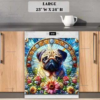 Preview of Cute Stained Glass Pug magnet in Large size.