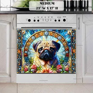 Preview of Cute Stained Glass Pug magnet in Medium size.