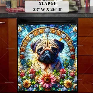 Preview of Cute Stained Glass Pug magnet in Extra Large size.