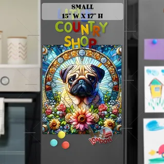 Preview of Cute Stained Glass Pug magnet in Small size.