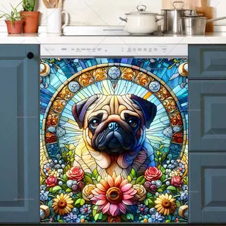 Preview of Cute Stained Glass Pug magnet.