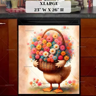 Preview of Cute Goose with Flowers magnet in Extra Large size.