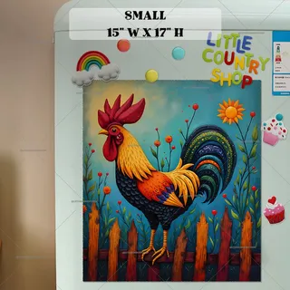 Preview of Colorful Country Rooster magnet in Small size.
