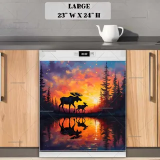 Preview of Mom and Baby Moose in the Sunset magnet in Large size.