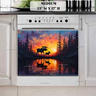 Preview of Mom and Baby Moose in the Sunset magnet in Medium size.