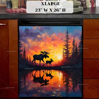 Preview of Mom and Baby Moose in the Sunset magnet in Extra Large size.