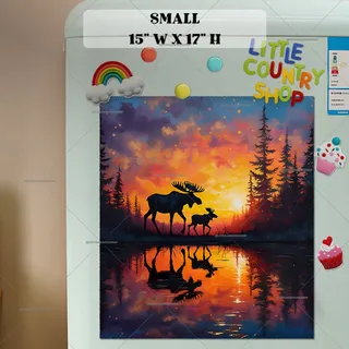 Preview of Mom and Baby Moose in the Sunset magnet in Small size.