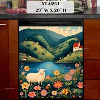 Preview of Spring Farmhouse Folk Sheep magnet in Extra Large size.