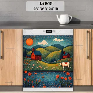 Preview of Summer Farmhouse Folk Cow magnet in Large size.