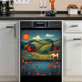 Preview of Summer Farmhouse Folk Cow magnet.