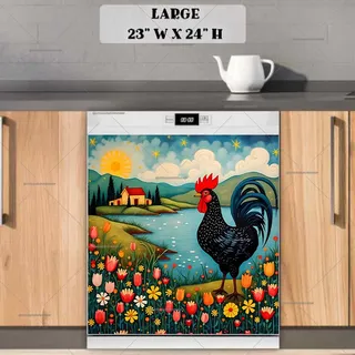 Preview of Summer Farmhouse Folk Rooster magnet in Large size.