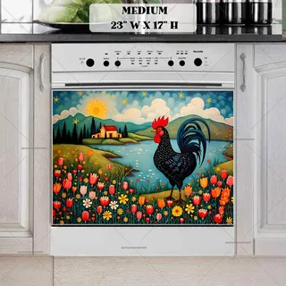 Preview of Summer Farmhouse Folk Rooster magnet in Medium size.