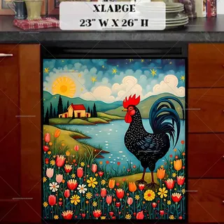 Preview of Summer Farmhouse Folk Rooster magnet in Extra Large size.