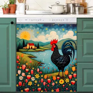 Preview of Summer Farmhouse Folk Rooster magnet.