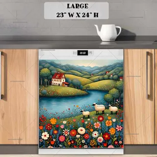 Preview of Summer Farmhouse Folk Sheep Family magnet in Large size.