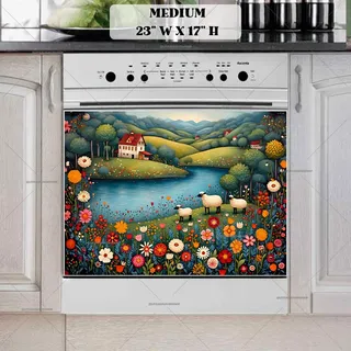Preview of Summer Farmhouse Folk Sheep Family magnet in Medium size.